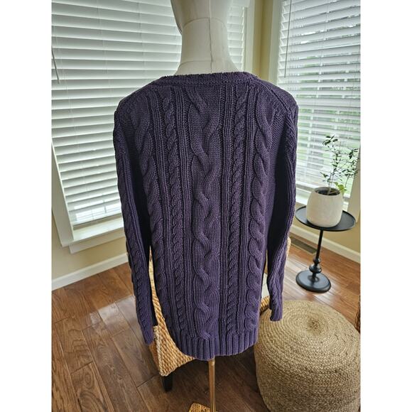 L.L Bean Double L Crewneck Cable-Knit Sweater Women's L Fisherman Heavy - Picture 4 of 10
